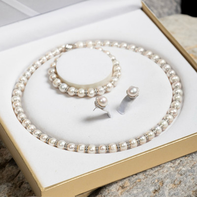 Bộ Trang Sức Ngọc Trai 3 Món 9 ly Mix Bi Charm Đá Bạc Thanh Lịch - Ngọc Trai Trường Thịnh