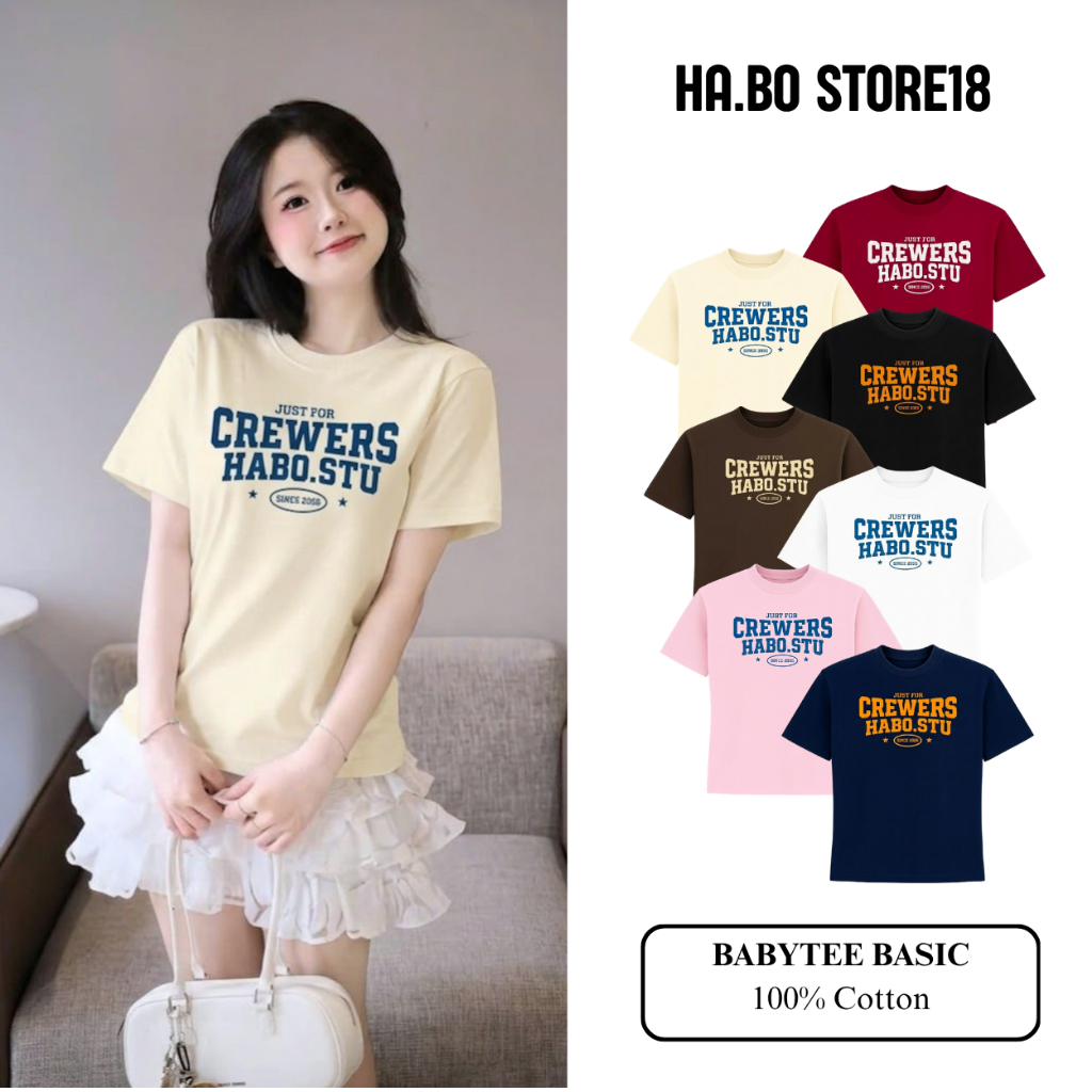 HABO STORE18 Áo Thun Babytee CREWERS HABO.STU Cotton 100% 250gsm Cổ Tròn Nữ Mềm Mại Co Giãn, Form Ôm