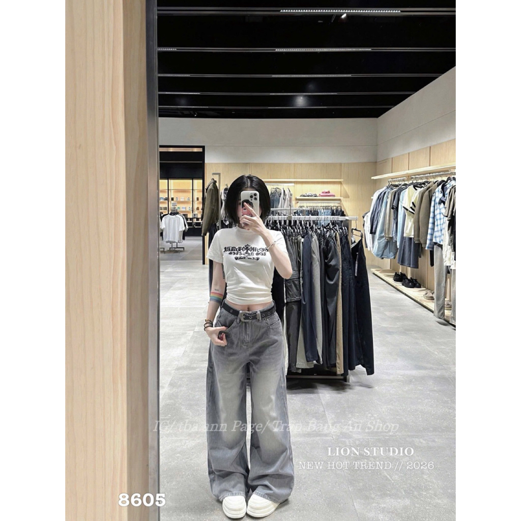 🦁LION STUDIO❤️ quần bò xuông TL chomer 8605 kèm thắt lưng  sml  QCCC , Trung Quốc