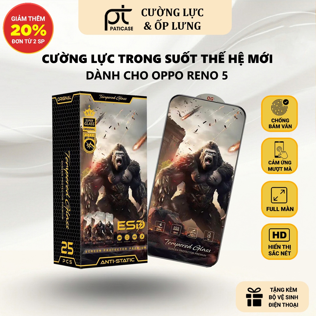 Cường lực Oppo Reno5, Reno 5 5G Paticase chiến binh full màn | Miếng kính dán bảo vệ màn hình cho Op