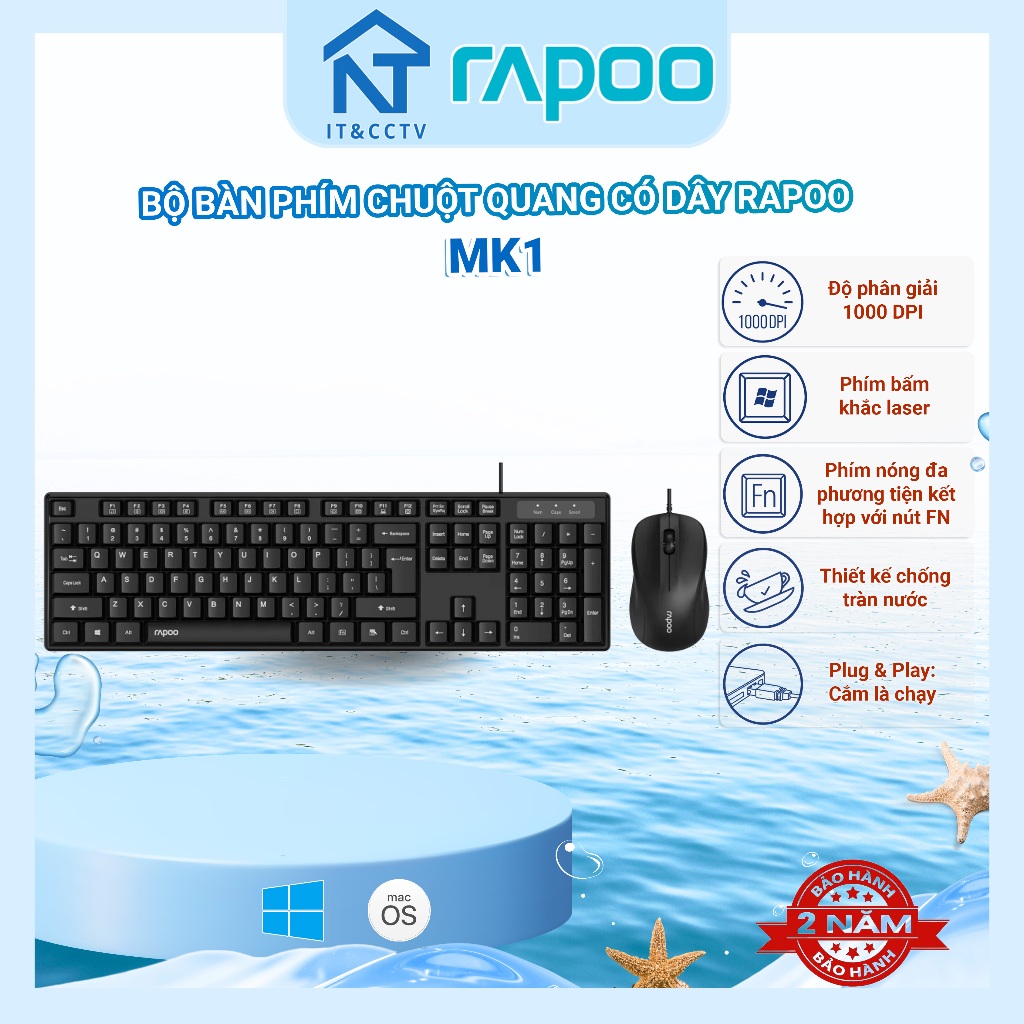 [Rapoo Chính Hãng] Bộ Bàn Phím Chuột Có Dây Rapoo MK1 – Kết Nối USB, Gõ Êm, Độ Bền Cao