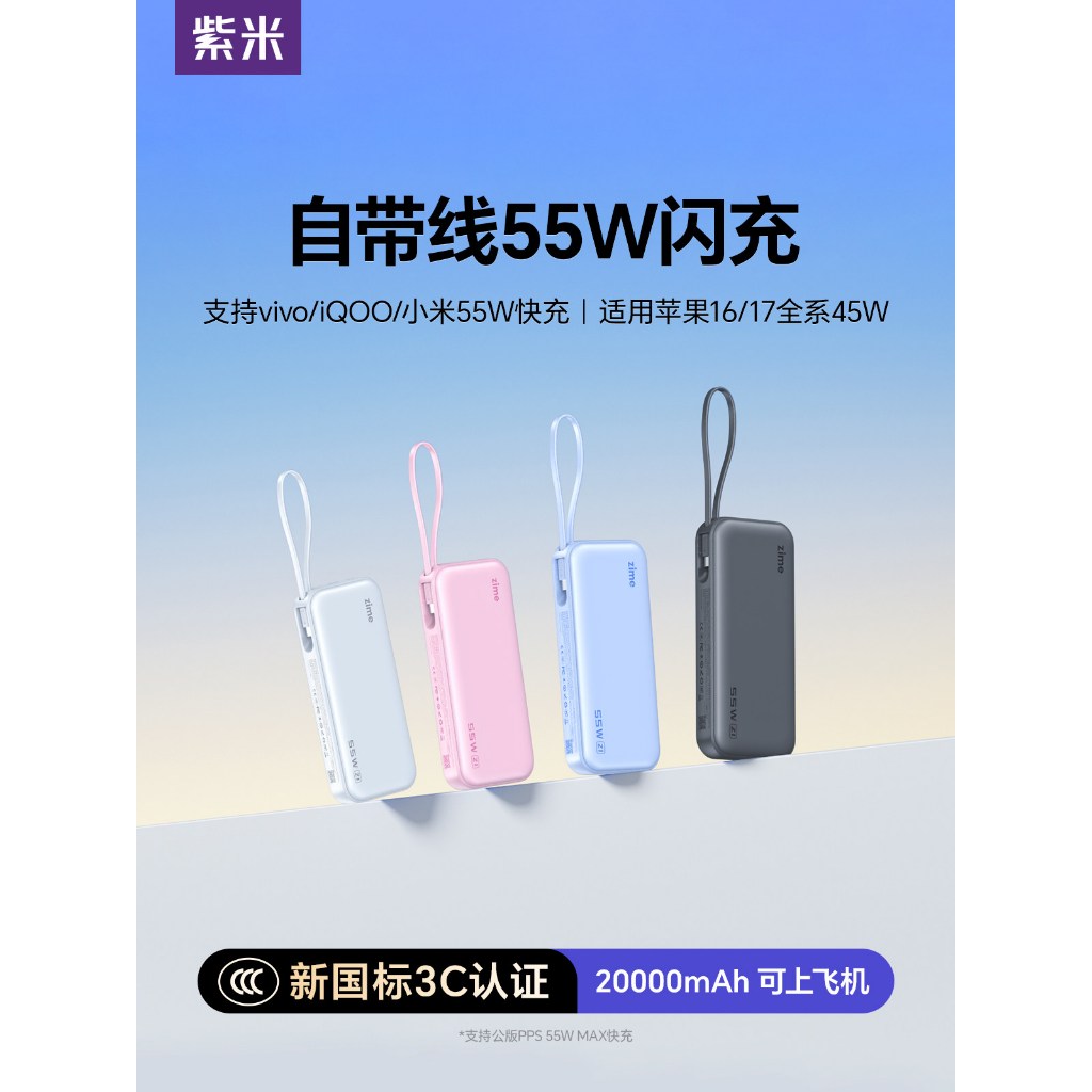 [CN 3C] Pin dự phòng ZIME 55W kèm cáp, dung lượng lớn 20000mAh, sạc nhanh 55W, model mới 2026 (giống