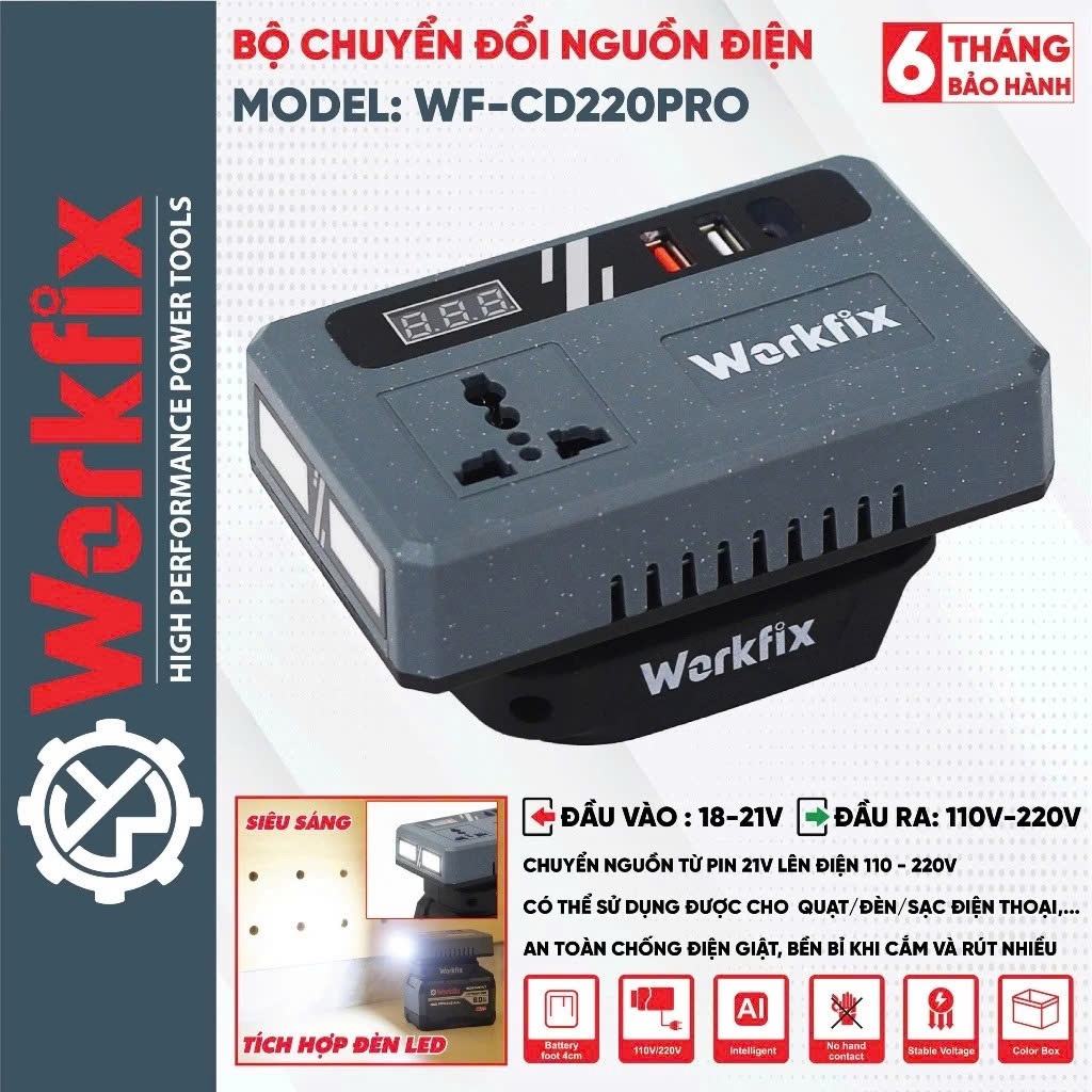 Đế chuyển đổi nguồn điện WORKFIX G1-BCN0214 – Phiên bản mới mạnh mẽ, nhiều giắc cắm đa năng