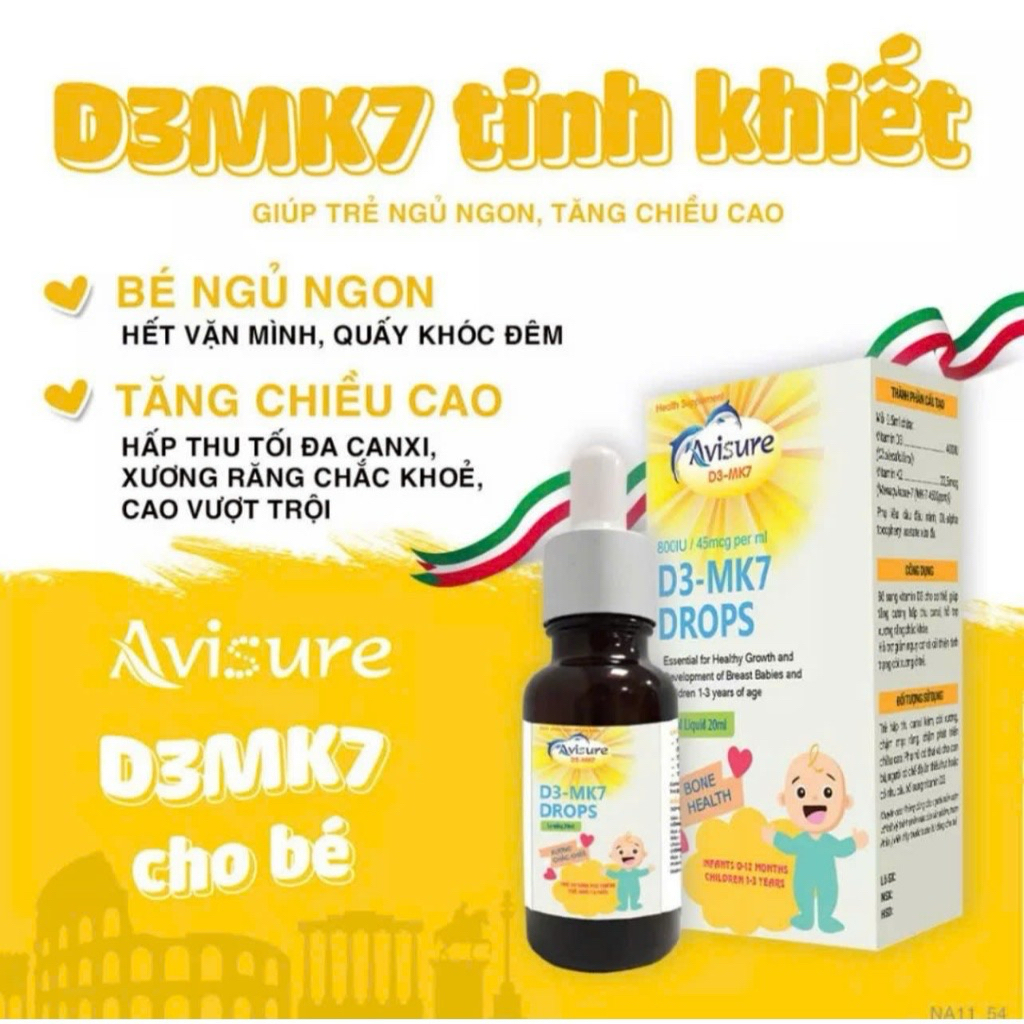 [CHÍNH HÃNG] Avisure D3-MK7 Drops (20ml) - Giúp Bé Ngủ Ngon, Tăng Chiều Cao Vượt Trội 🦒