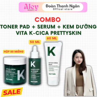 [ PRETTYSKIN ] Trọn Bộ Toner Pad, Serum, Kem Dưỡng  Vita K CiCa Prettyskin