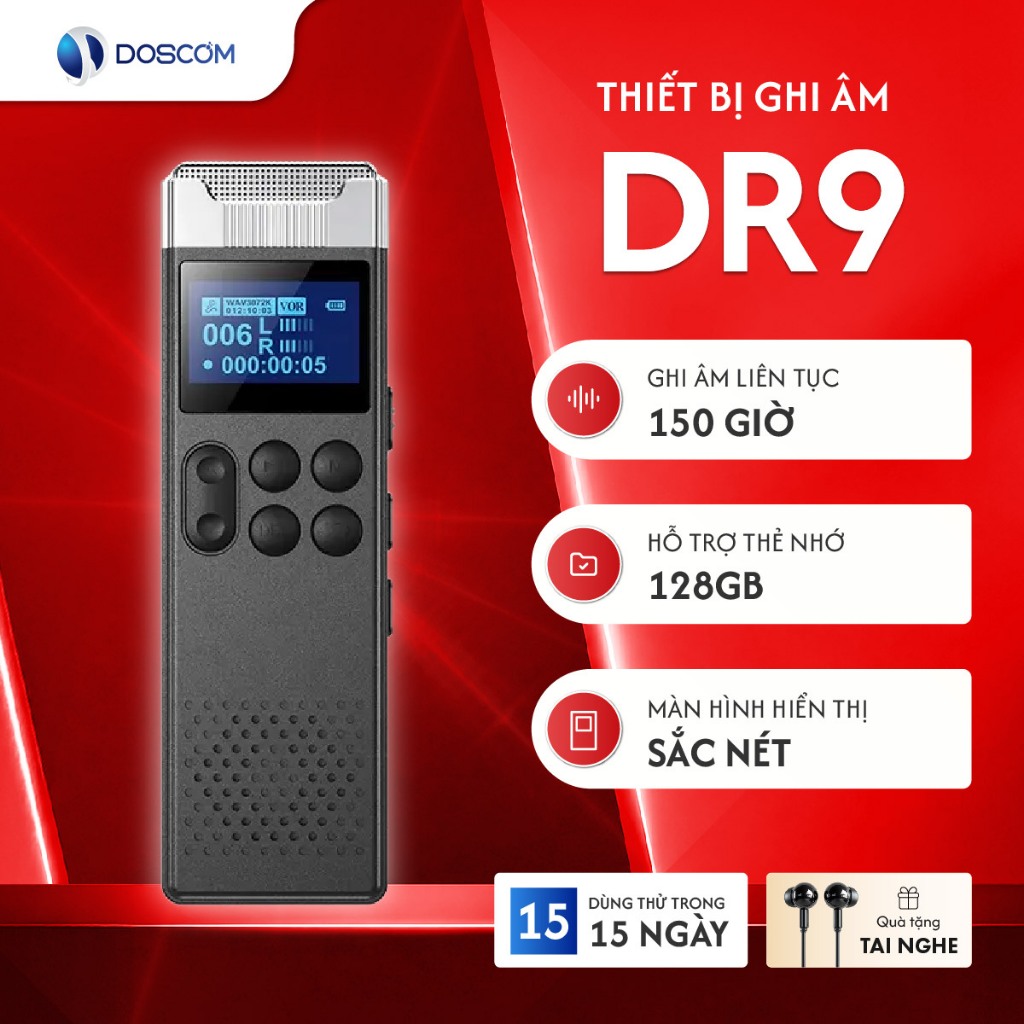 Thiết bị ghi âm cao cấp DOSCOM DR9, lọc tiếng ồn chuyên dụng, nhận diện giọng nói, chip mới 2025