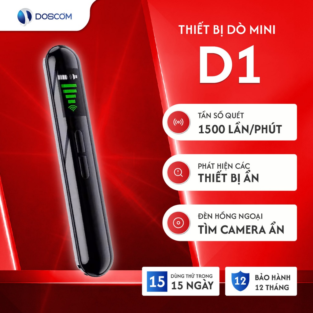 Máy Dò Camera Ẩn D1 Doscom – Quét GPS, Wifi, Ghi Âm | Phát Hiện Nghe Lén Siêu Nhanh 1500 Lần/s