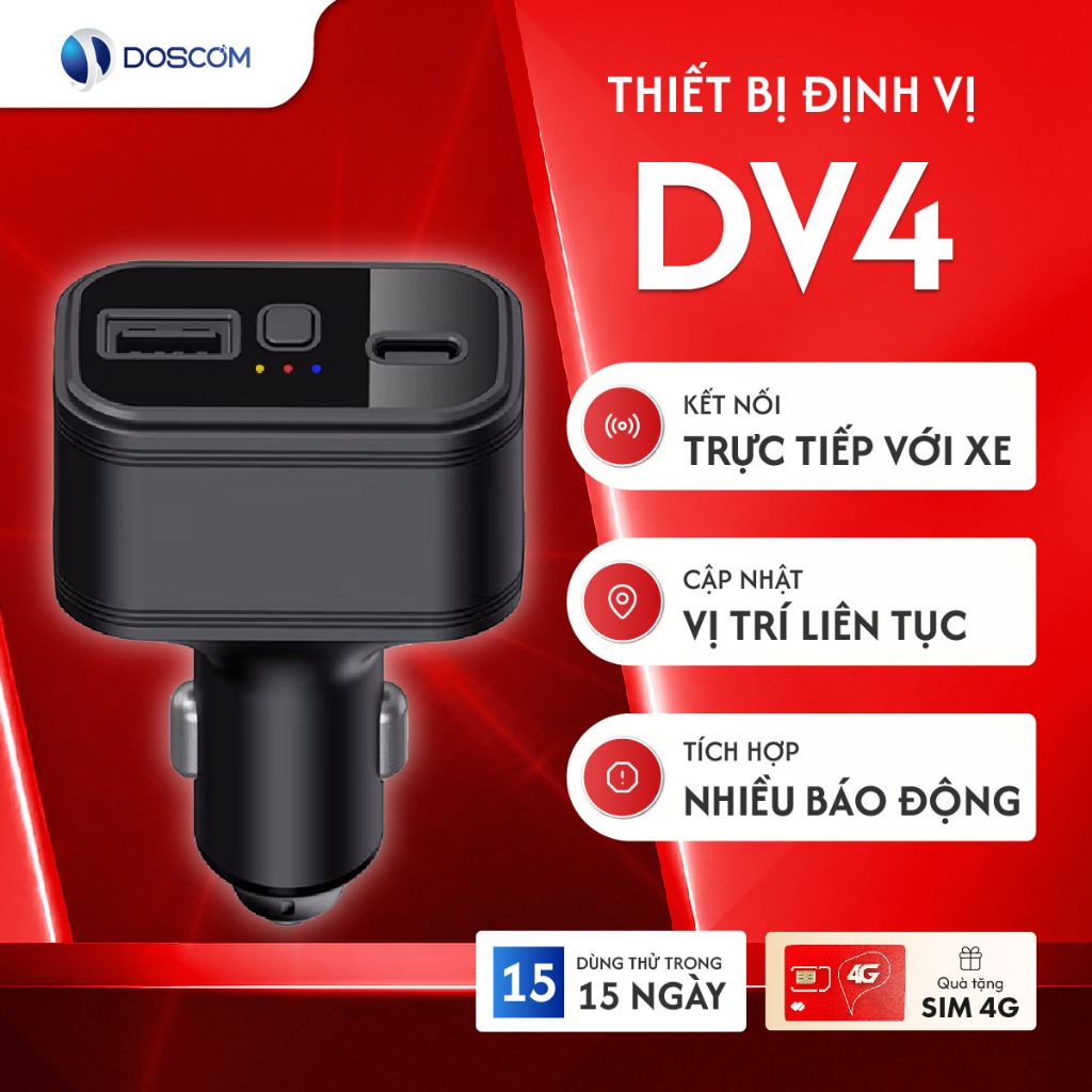 Thiết Bị Định Vị Cho Ô Tô Doscom DV4, Tích Hợp Định Vị GPS Toàn Cầu, Bảo Hành 12 Tháng