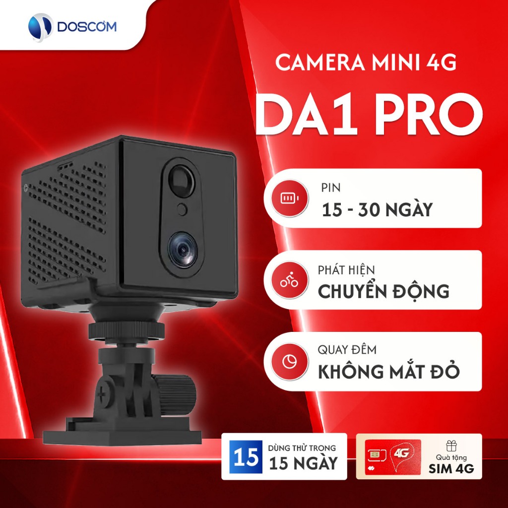 Camera 4G mini DOSCOM DA1 Pro, Phát hiện chuyển động, hồng ngoại không phát ánh sáng đỏ, pin 15 ngày
