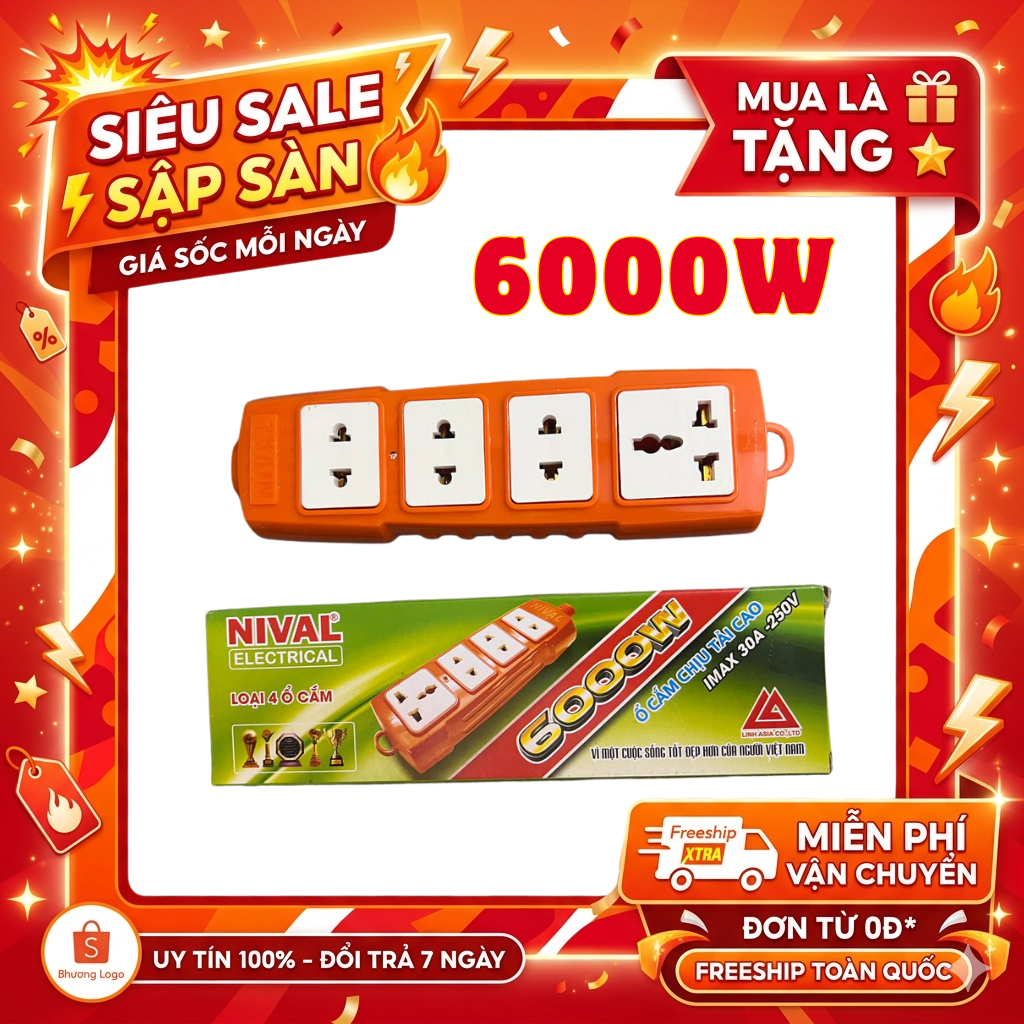 Ổ Cắm Điện Nival 4 Ổ 6000W Chịu Tải Cao Chống Cháy