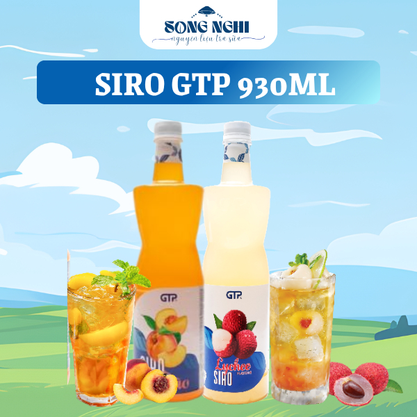 Siro Vải Siro Đào GTP chai nhỏ 930ml syrup vải, syrup đào gia thịnh phát