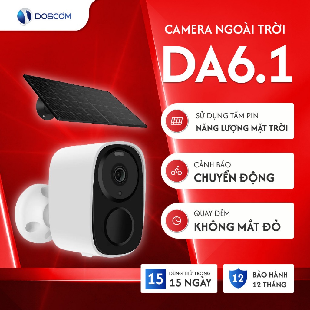 Camera năng lượng mặt trời DOSCOM DA6.1, dung lượng pin 5000mAh sử dụng 15 ngày, giám sát