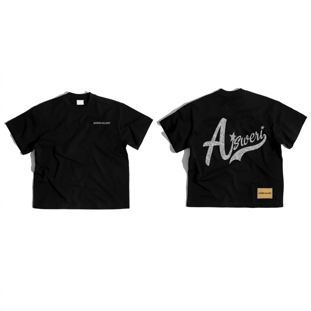 Áo Thun Boxy Fit, In Nhũ Kim Tuyến, Logo Da Asweri Vải 100% Cotton 280gsm