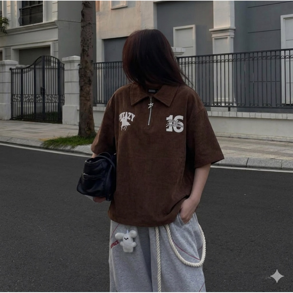[LOCAL BRAND] Áo Polo Swe Corduroy Form Rộng Vải 100% Cotton Local Brand Unisex - Brown