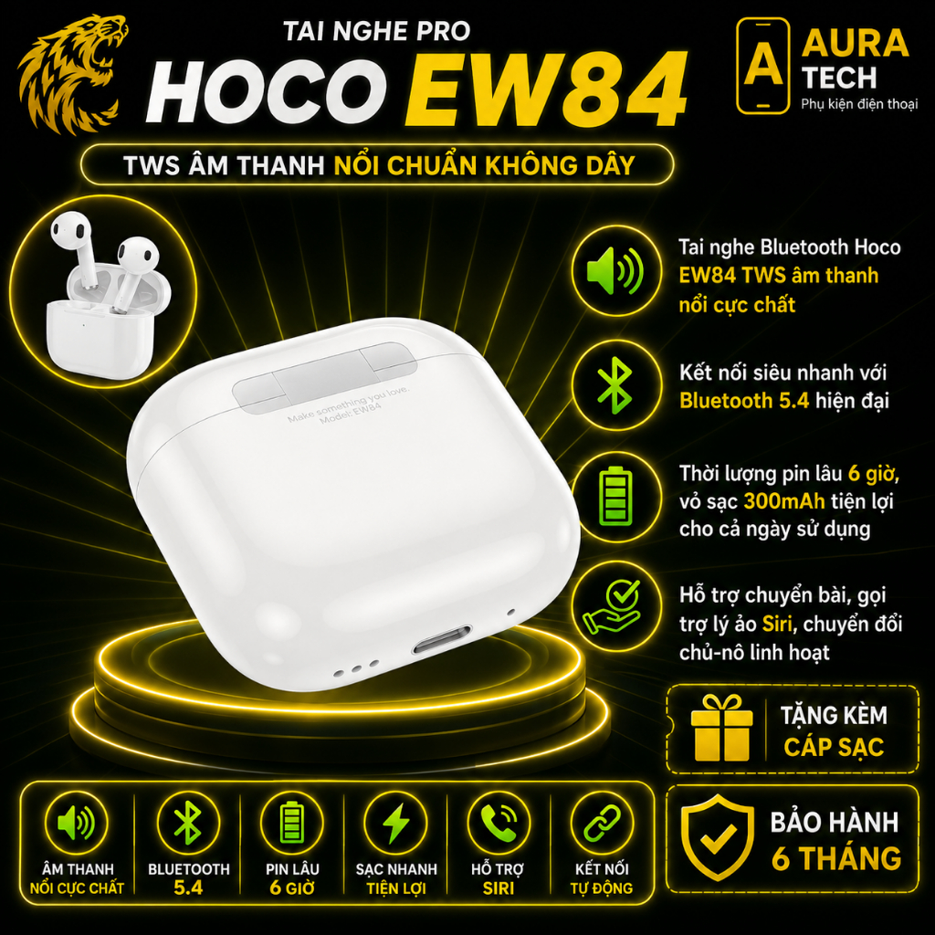 Tai Nghe Bluetooth Hoco EW84 – Bluetooth 5.4, Pin 6h, Cảm Ứng Thông Minh, Đàm Thoại Tốt