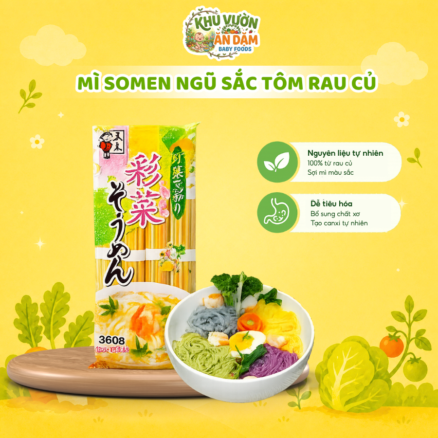 Mì Somen Ngũ Sắc Tôm Rau Củ cho bé ăn dặm