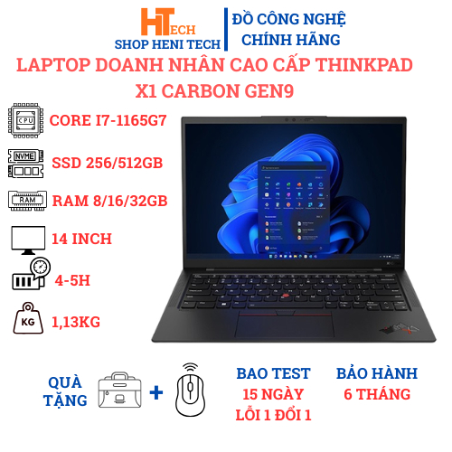Laptop Doanh Nhân Cao Cấp Thinkpad x1 Carbon Gen9 cấu hình Core i7 1165G7, Ram 16GB, SSD 512GB