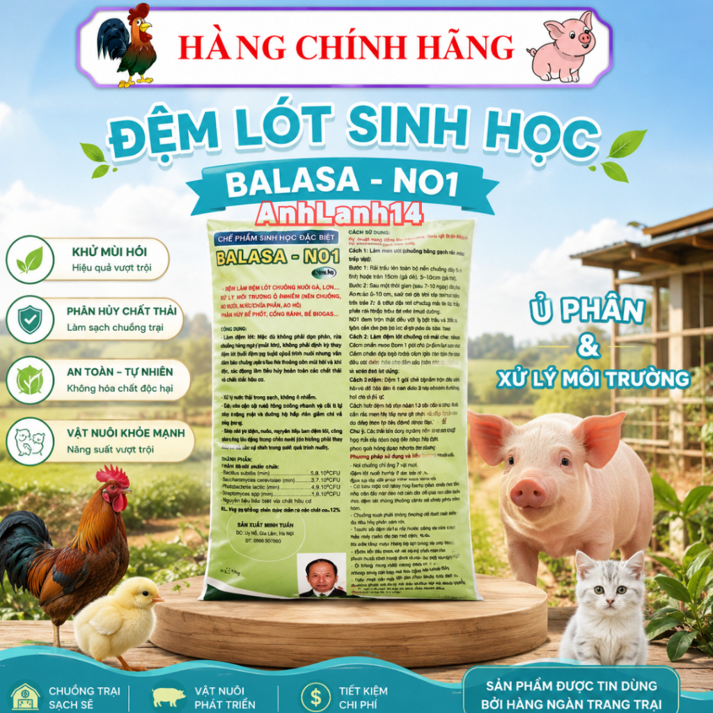 2 Kg Balasa No1, Men rắc chuồng gà, ủ phân, khử mùi hôi chuồng( Hàng chuẩn, đóng gói căng phồng)