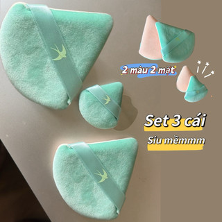 Set bông phấn hai màu 3 kích thước từ lớn đến bé siêu mềm Nhi Vi