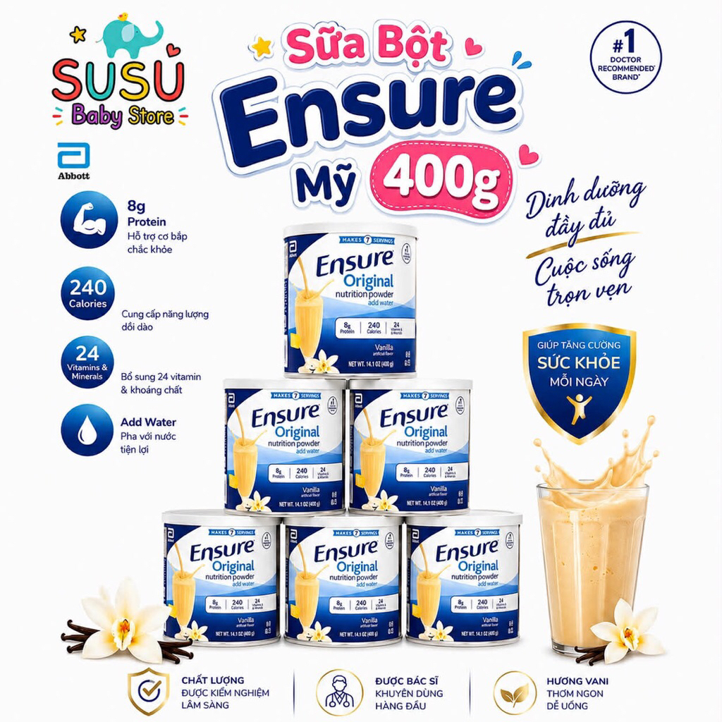 Sữa bột Ensure Mỹ Original Nutrition Powder hương vanilla 400g