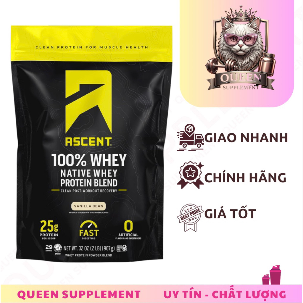 Bột protein Ascent 100% Whey - 4lbs (1.8kg - 62 lần dùng)