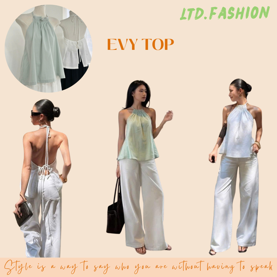 EVY LINEN TOP - ÁO KIỂU YẾM HỞ LƯNG CỘT DÂY XINH YÊU - LTD.FASHION
