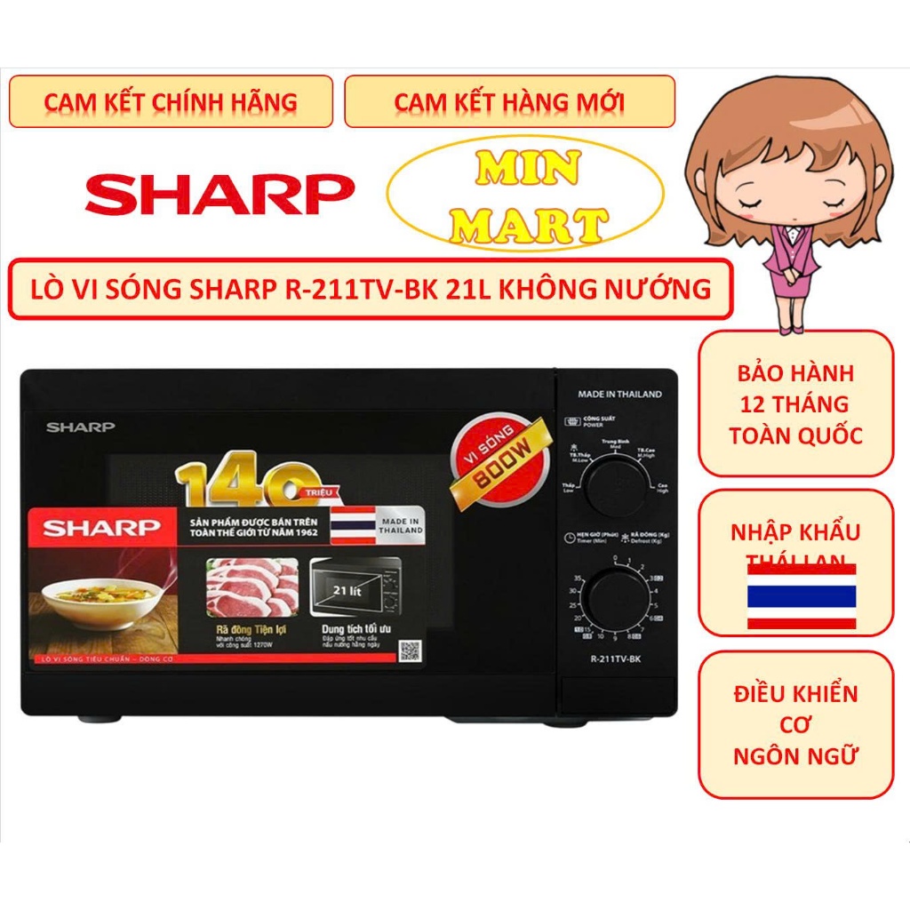 Lò Vi Sóng Sharp R-205VN-S, R-202VN-S, R-203VN-M 20 Lít Không Nướng, Chính Hãng, Bảo Hành 12 Tháng