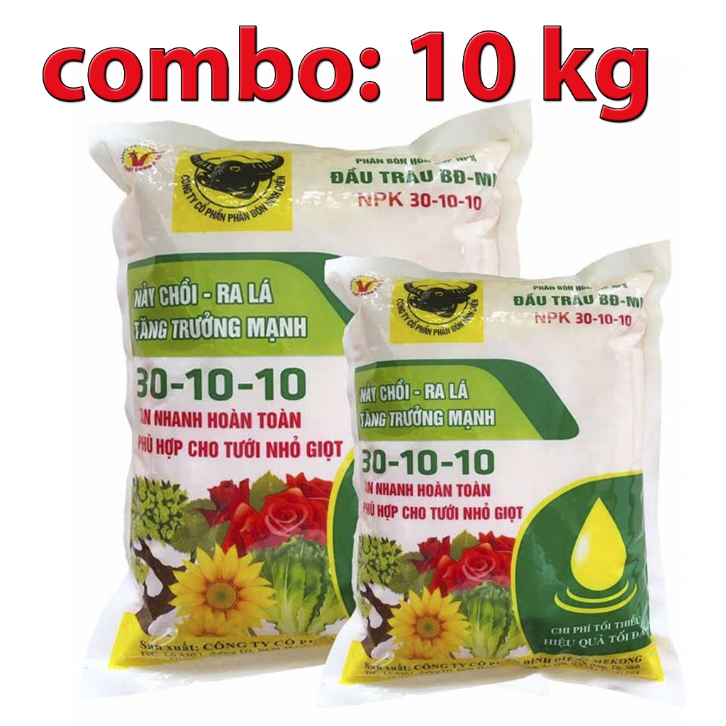 10kg Phân Bón NPK 30-10-10 Đầu Trâu Kích Chồi, Ra Lá, tăng trưởng mạnh 68120