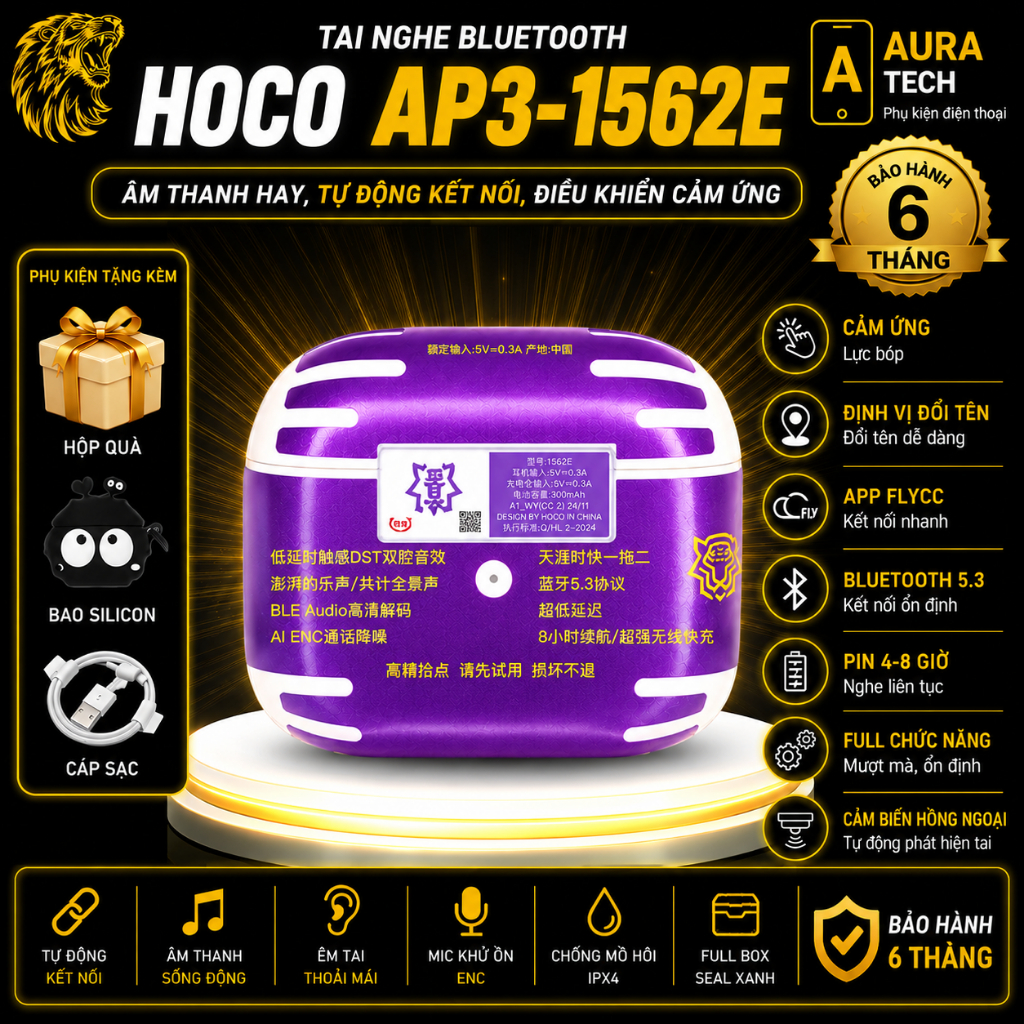 🔥 Tai Nghe Bluetooth AP3 Hổ Vằn 1562E | Mic ENC – Bluetooth 5.3 – Pin 6–8H – Full Box + Quà Tặng