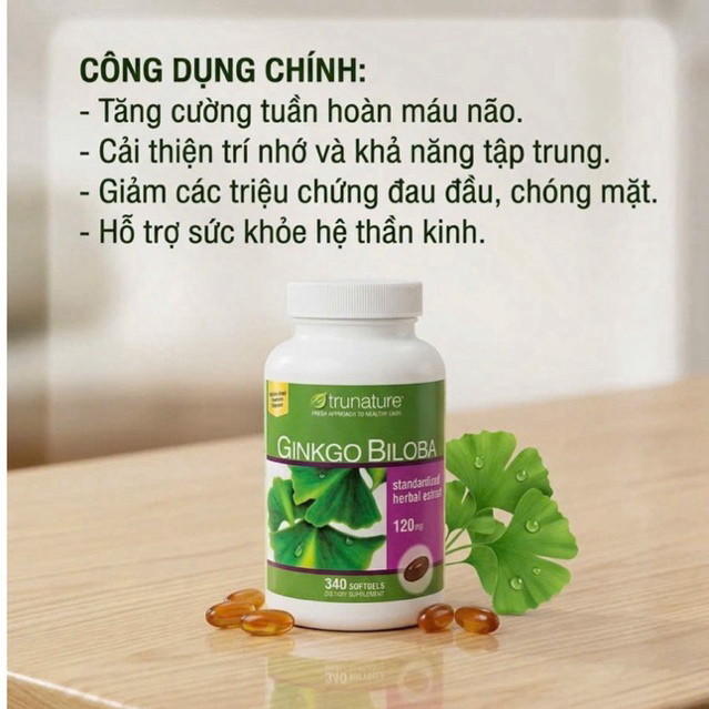 viên uống Ginkgo Biloba Trunature 120mg của Mỹ