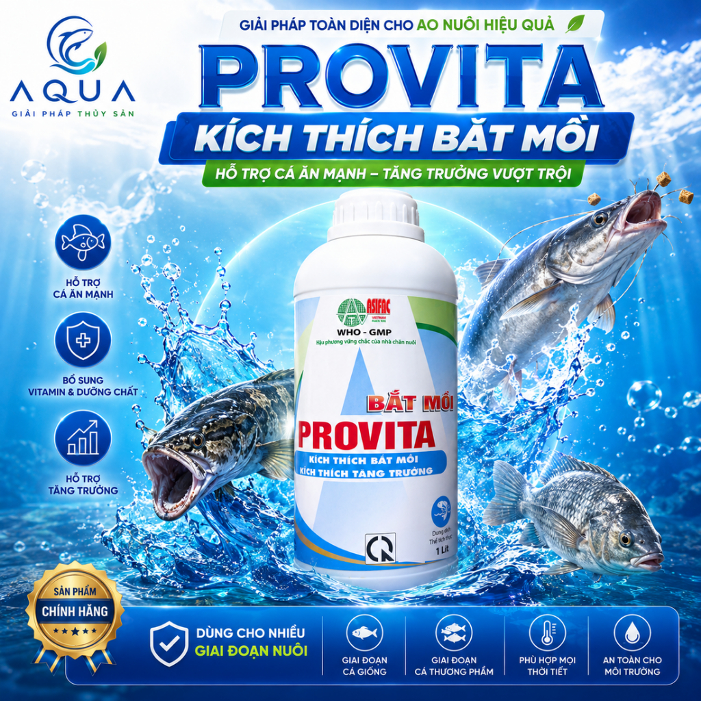 PROVITA 1L Bắt Mồi Cá Hiệu Quả | Hỗ Trợ Cá Ăn Mạnh, Tăng Trọng, Phát Triển Đồng Đều