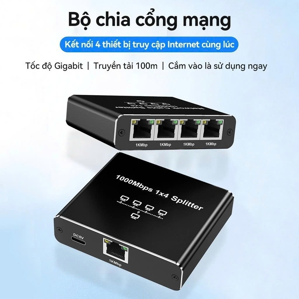 Bộ Chia Mạng 1000Mbps Ethernet Adapter RJ45 Lan 1 Ra 4 Cổng Internet Splitter Gigabit Switch