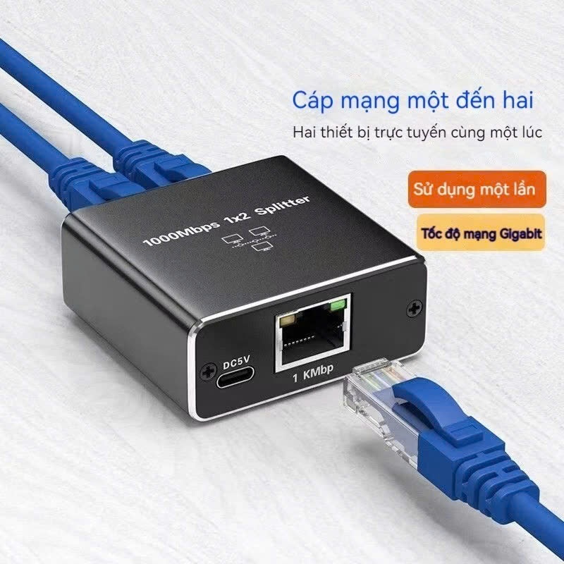 Bộ Chia Mạng 1000Mbps Ethernet Adapter RJ45 Lan 1Ra 2 Cổng Internet Splitter Gigabit Switch