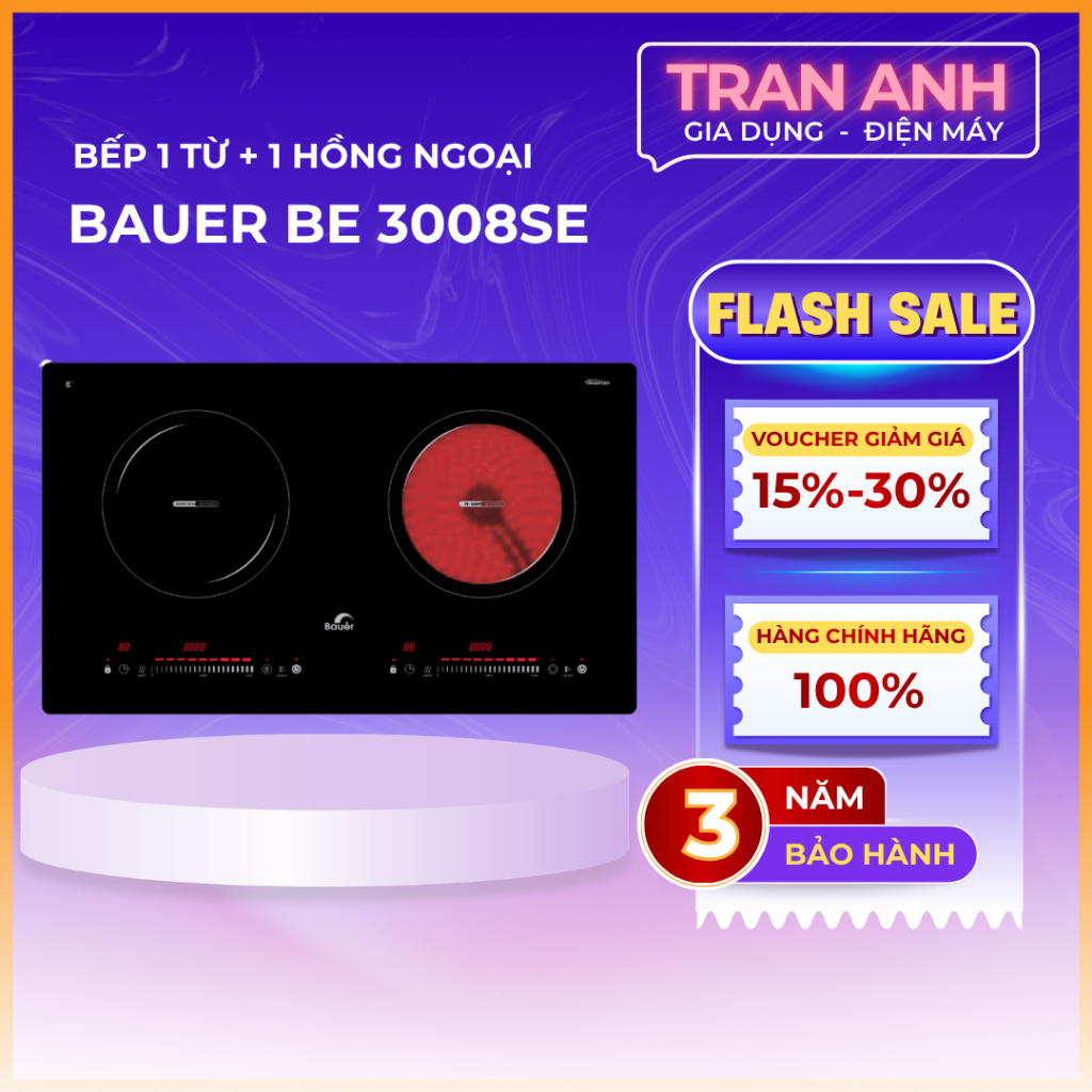 Bếp điên từ BAUER 3008SE | Model 2025 | Inverter tiết kiệm điện
