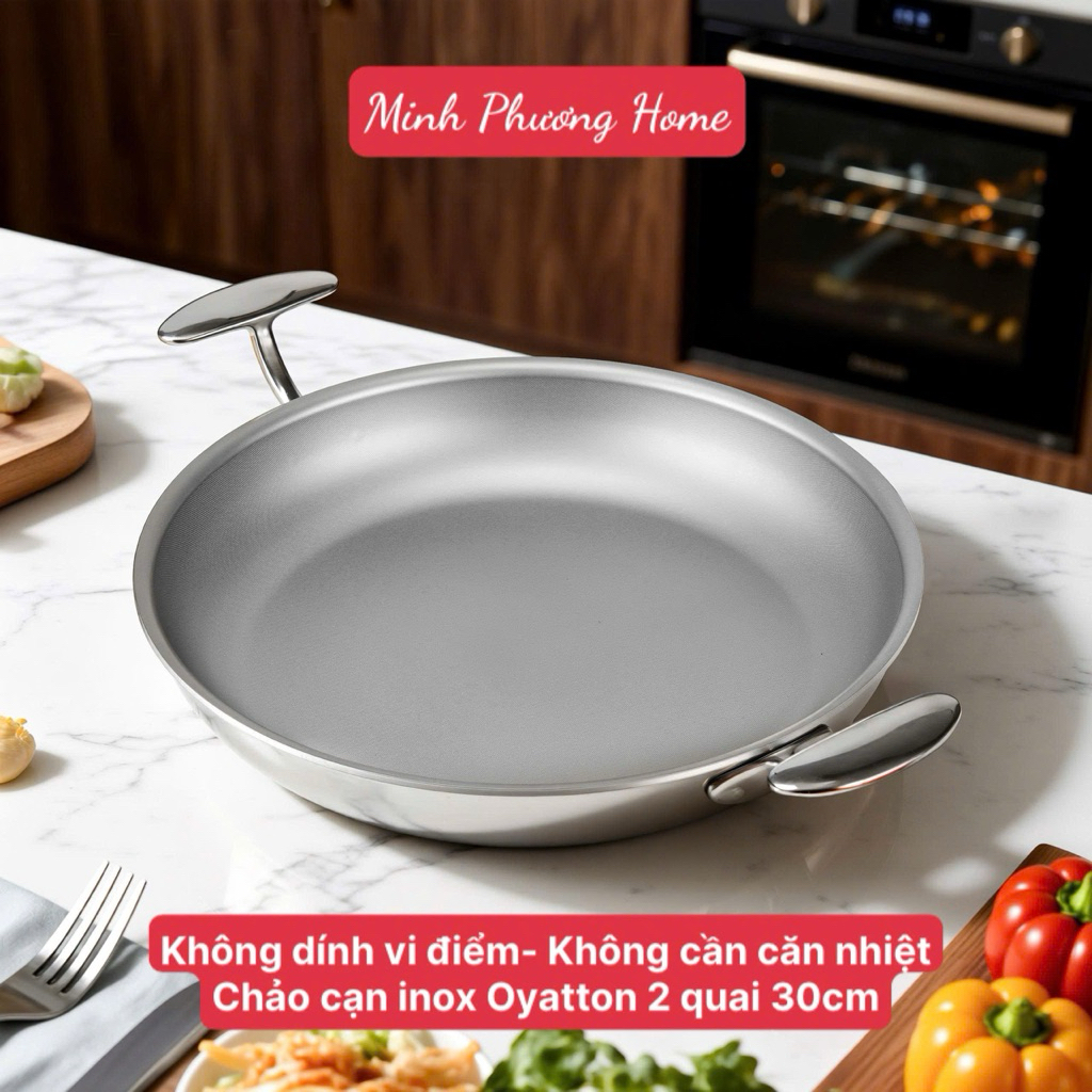 [Hỏa tốc] Chảo cạn inox không dính vi điểm Oyatton [846] 28/30cm, không cần căn nhiệt, chống dính tr