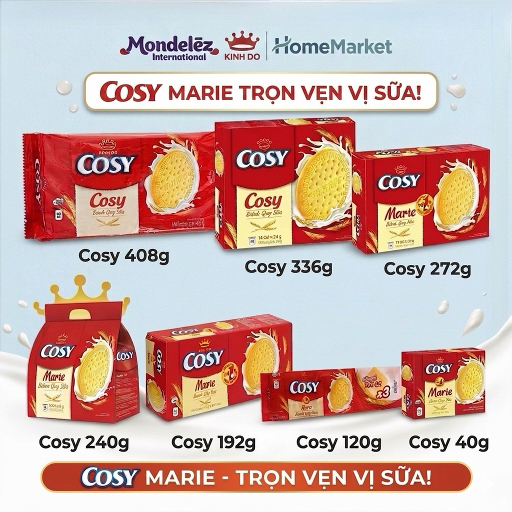 Bánh Quy Sữa Cosy Marie Giòn Rụm Thơm Ngon, Snack Ăn Vặt Bánh Cosy