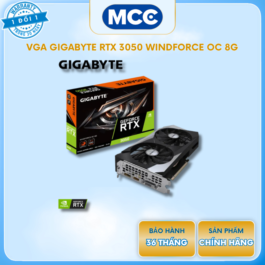 VGA Gigabyte GeForce RTX 3050 WINDFORCE OC V2 8GB ( GV-N3050WF2-8GD )