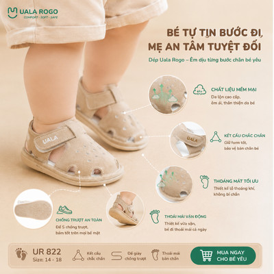 Dép tập đi cho bé Ualarogo sandal đế cao su chống trượt an toàn xăng đan quai dán điều chỉnh UR 822