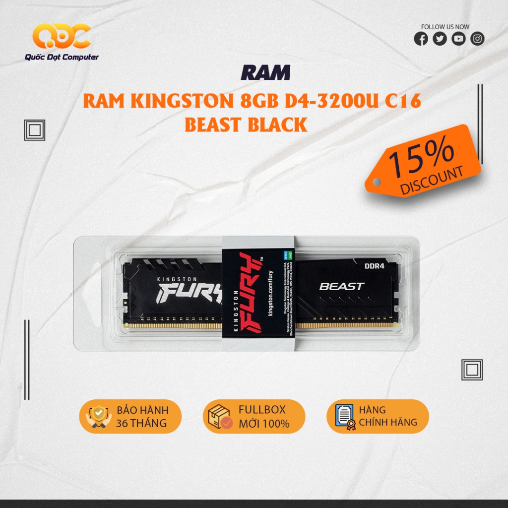 Ram Kingston 8GB D4-3200U C16 Beast Black (KF432C16BB/8WP)