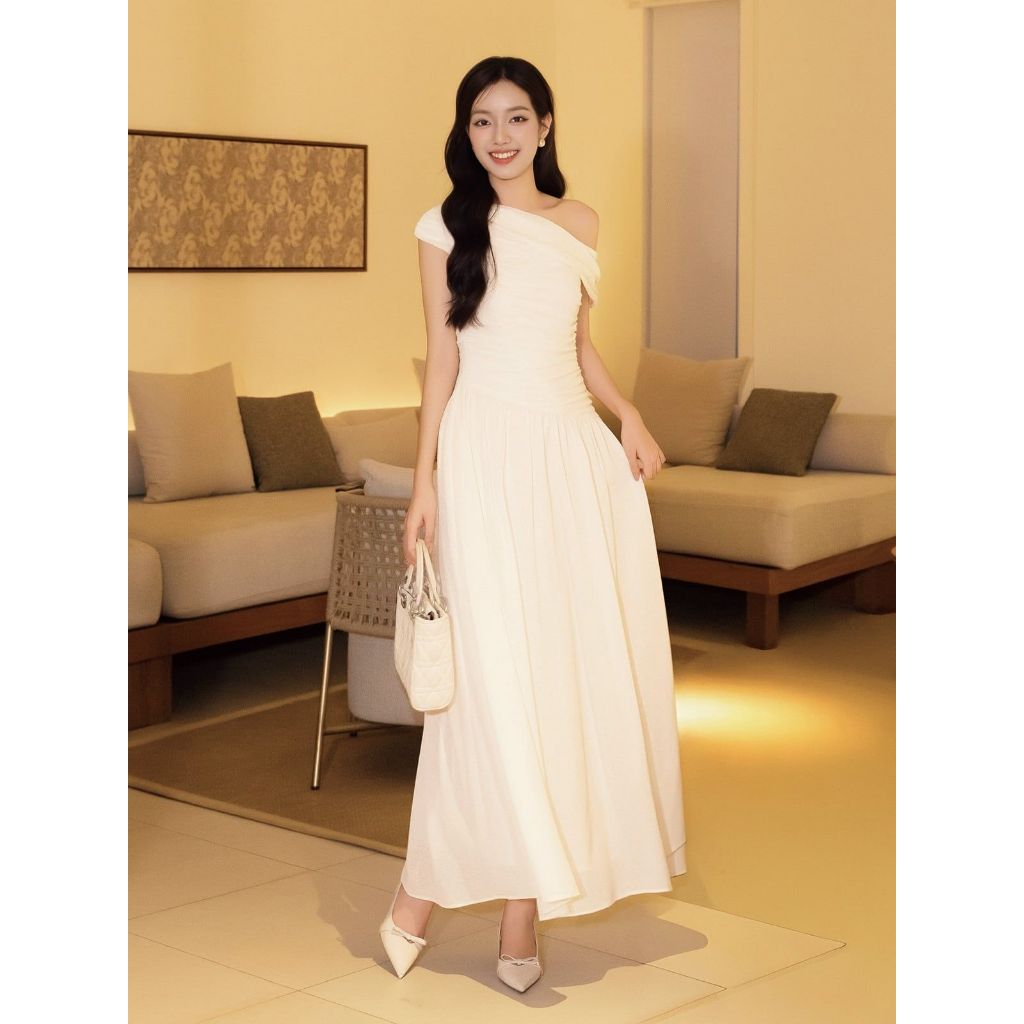 Đầm Dự Tiệc BBSTORE'S Thun Dài Cổ Xéo Bản Lật Sang Trọng