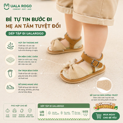 Dép tập đi cho bé Ualarogo sandal đế cao su chống trượt an toàn xăng đan quai dán điều chỉnh UR 812