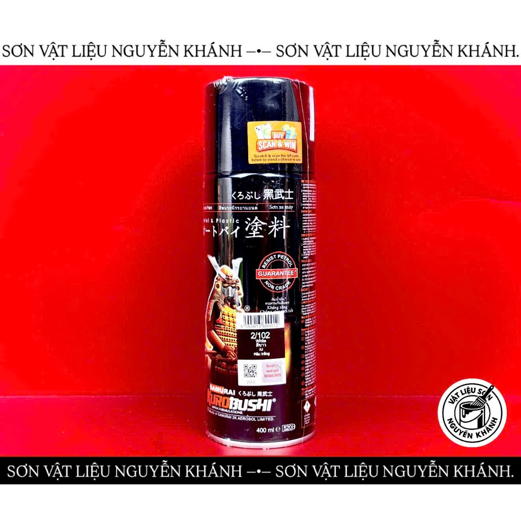 SƠN XỊT SAMURAI 2/102 MÀU TRẮNG 400ML – SƠN PHUN MÀU TRẮNG ĐẸP, NHANH KHÔ, DỄ SỬ DỤNG