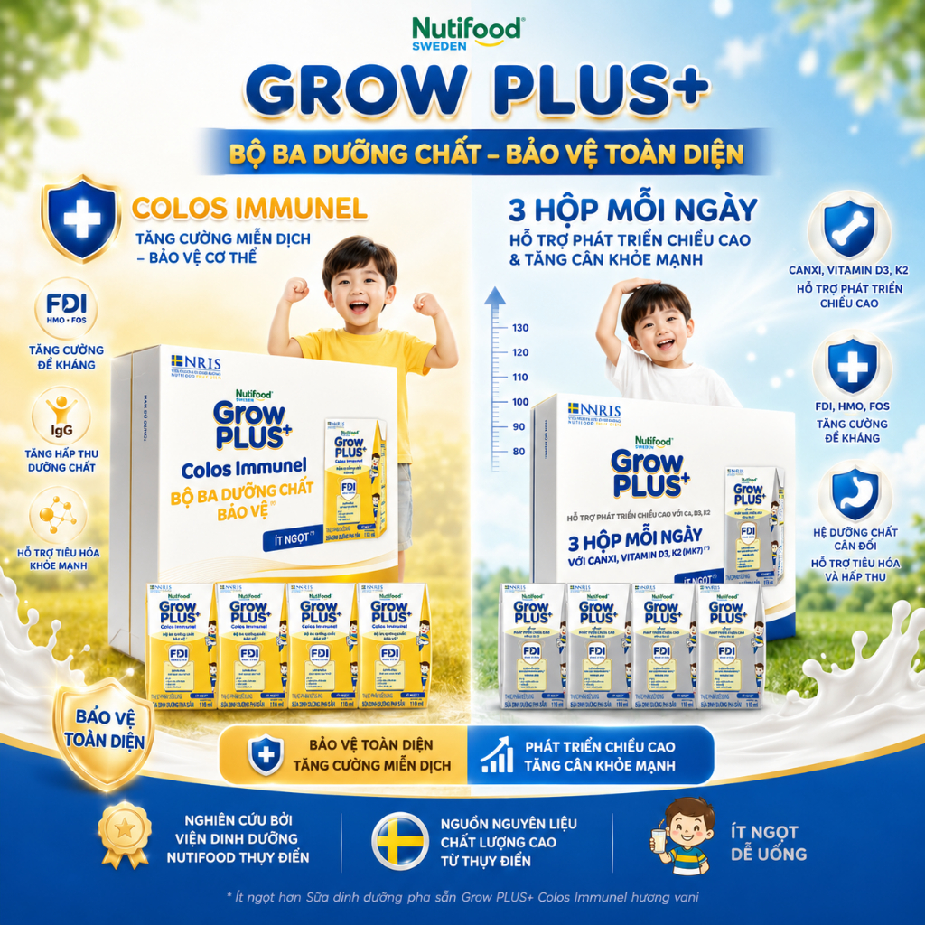 Sữa bột pha sẵn Grow plus thùng 24 hộp 110ml- bạc cao lớn/ vàng  immunel tăng đề kháng