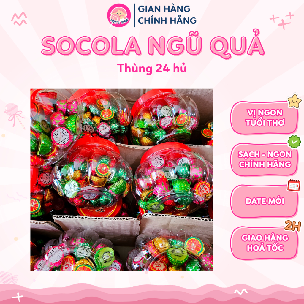 (Sỉ) Thùng 24 Hủ Socola Ngũ Quả T.N, Kẹo Socola Hình Trái Cây Ngọt Dịu Nhiều Màu Sắc | Mimi's Shop