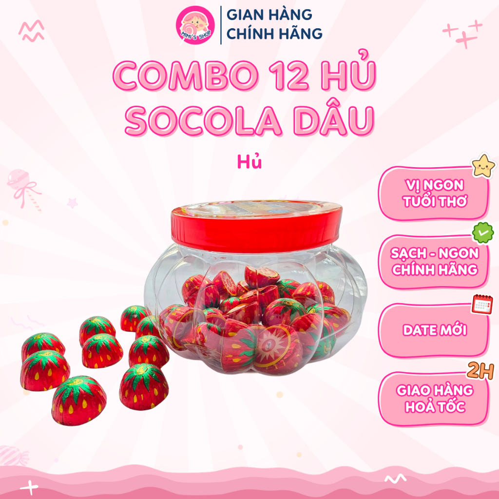 Combo 12 Hủ Socola Dâu T.N, Socola Hình Quả Dâu Ngọt Dịu Thơm Béo Hấp Dẫn | Mimi's Shop