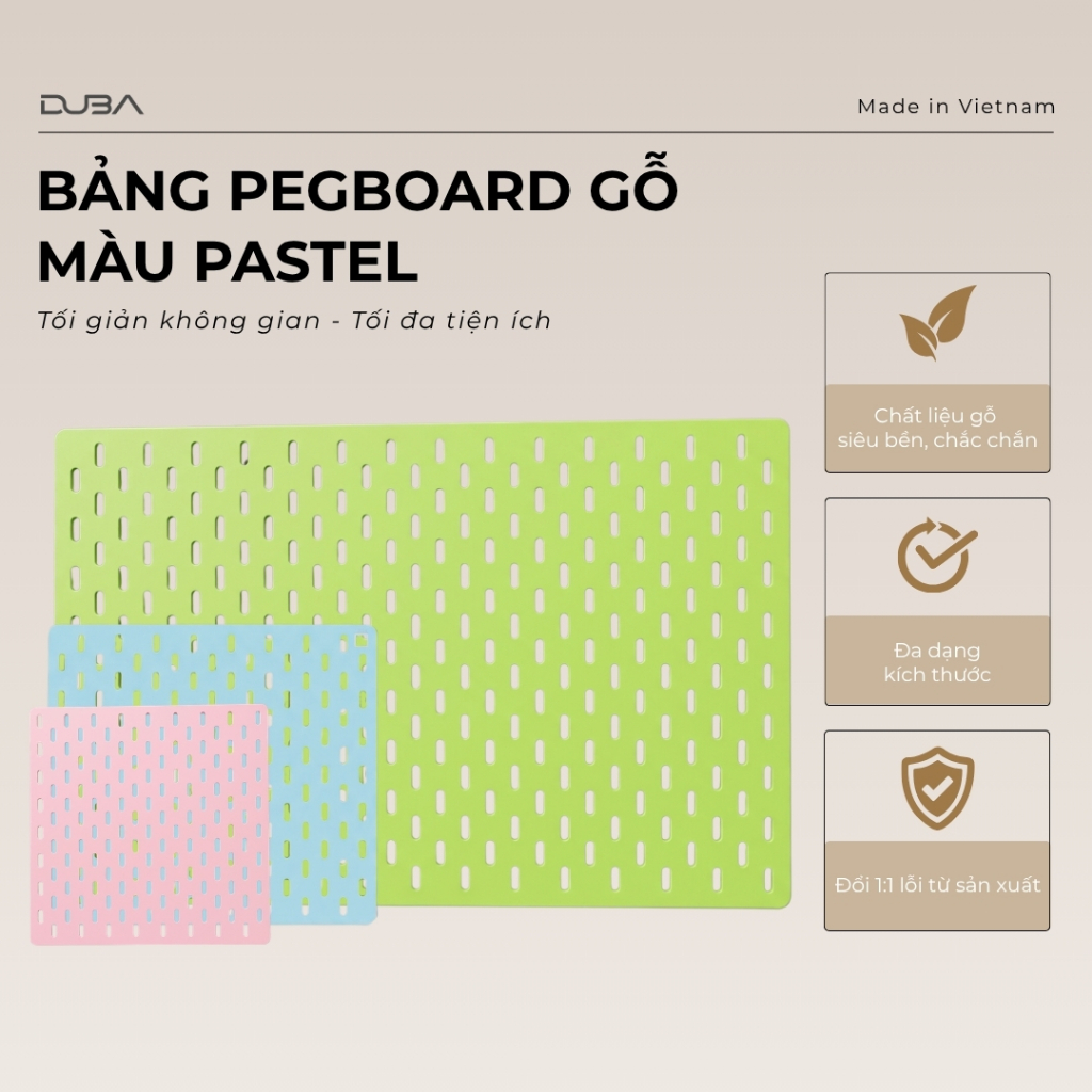 [Tặng 4 miếng dán tường] BẢNG PEGBOARD Gỗ Treo Tường Thương Hiệu DUBA - Bảng Lỗ Decor Góc Làm Việc
