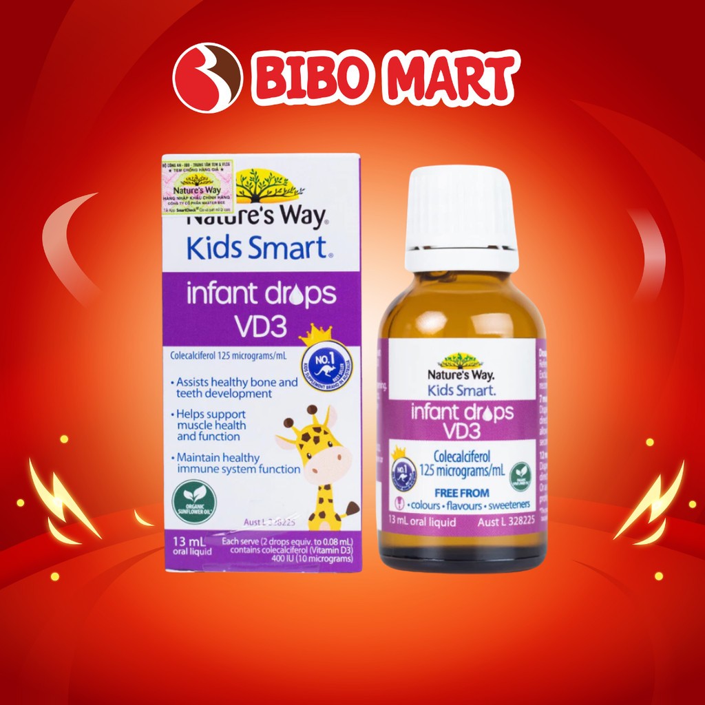 [MALL] Vitamin D3 Drops Nature's Way Kids Smart D3 Thuần Chay Organic Bổ Sung Vitamin D Cho Bé 13ml 
