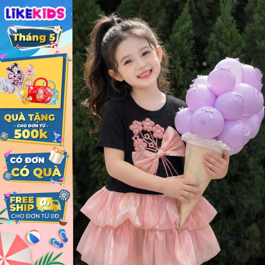 Đầm váy thun polo cực xinh cho bé gái kiểu dáng TÙNG XOÈ 2 tầng thoáng mát E66-LikeKids