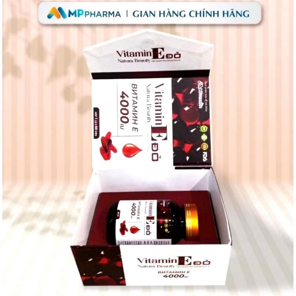Viên uống bổ sung Vitamin E đỏ 4000IU - Hỗ trợ trắng da, chống lão hóa, giúp chống oxy hóa | Hộp 60 