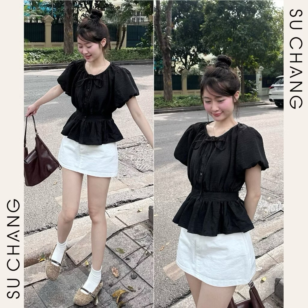 Áo Sơ Mi Cộc Tay Cổ Tròn Tay Bồng Chun Lưng A855 KENCO clothing Thời Trang Nữ SG | BigBuy360 - bigbuy360.vn
